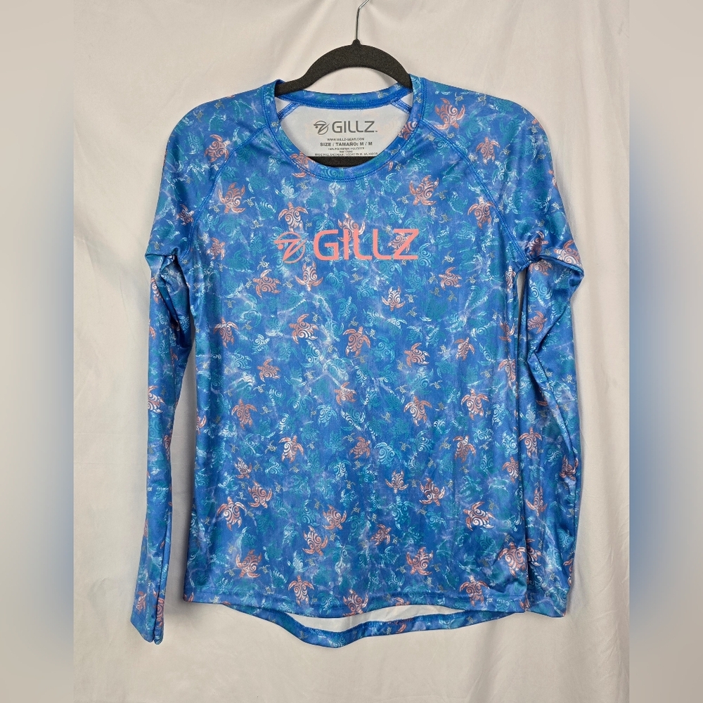Gillz UPF 50 Long Sleeves Turtles Printed Rash Guard Outdoors Shirt Women’s sz M